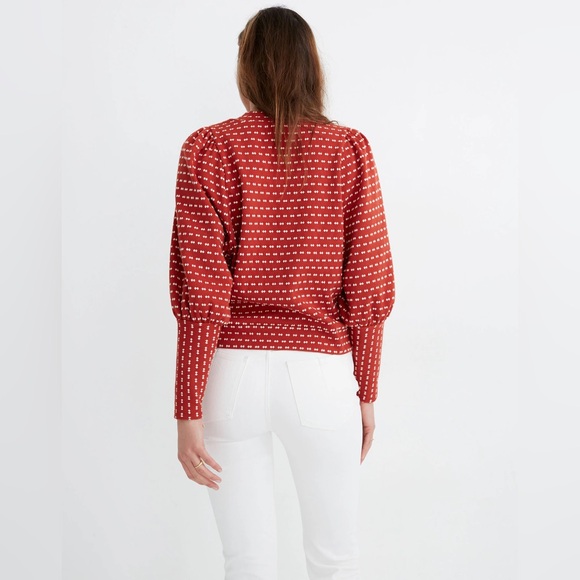 Madewell Puff-Sleeve Mockneck Red Sweater in Bow-Tie Jacquard - Picture 4 of 8